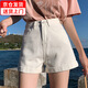 妙奕嘉牛仔短褲女夏季休閑女士外穿新款2024年熱褲超短褲高腰白色褲子棉 白色高腰卷邊短褲 M