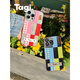 Tagi. 格紋積木《小尾巴》隱藏折疊金屬愛(ài)心站立支架透明手機殼新年禮物 海鹽抹茶 iPhone 14 Pro Max