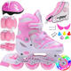 捷豹溜冰鞋兒童輪滑鞋男女初學(xué)者旱冰鞋可調滑冰鞋 粉色前輪閃光（頭盔+護具+鞋包） 小碼S（鞋標31-34）3-5歲穿