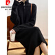 皮爾卡丹（pierre cardin）拉鏈翻領(lǐng)針織連衣裙女秋冬復古長(cháng)款高領(lǐng)毛衣裙直筒加厚長(cháng)袖打底裙 黑色 2XL 建議130-150斤
