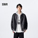 Semir森馬夾克男春季品質(zhì)PU仿皮復(fù)古學(xué)院棒球服撞色機(jī)車風(fēng)外套 黑色90001 170/88A/M