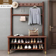 實(shí)木衣帽架落地掛衣架家用進(jìn)門(mén)口鞋柜帶掛衣服多功能換鞋凳收納架 80cm胡桃色【標準款】