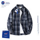 nasawassup官方潮牌聯(lián)襯衫男春秋季翻領(lǐng)格子襯衣寬松復古長(cháng)袖外套男士t恤衫 藏青 XL（建議125-145斤）