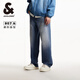 杰克·瓊斯（JACK&JONES）男裝秋季907寬松牛仔褲男潮流漆點(diǎn)闊腿休閑牛仔褲高街褲子顯腿長(cháng) 中牛仔藍E42 常規 中牛仔藍E42 30 170 W30/L30