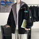 淘茲朗學(xué)生假兩件連帽夾克衣服男韓版潮流假兩件夏季外套ins潮港風(fēng)上衣 黑色 2XL