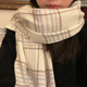 朵伶詩兒新款仿羊絨韓系氛圍感格子圍巾女冬季學生百搭保暖版ins港風圍脖 奶白格紋加厚款