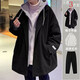 魯雅爾日系假兩件毛呢加厚外套男港風(fēng)潮流百搭連帽呢子大衣中長(cháng)款上衣男 黑色上衣+白色毛衣+黑色褲子 XL 【建議120-140斤】