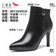 紅蜻蜓女靴2023冬季新款高跟短靴女真皮加絨細(xì)跟氣質(zhì)尖頭時裝靴子 黑色 36