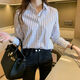 賢語(yǔ)黑白豎條紋襯衫女士秋季新款長(cháng)袖設計感小眾襯衣職業(yè)正裝上衣 217黑白條紋 XL