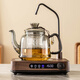 瓷牌茗茶具電陶爐煮茶器自動上水抽水一體小型煮茶爐家用耐高溫玻璃煮茶壺 灰編繩容運下水壺+默言爐木紋色