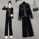 涓涓細語(yǔ)胖妹妹寬松套裝秋冬大碼女裝胖mm遮肚顯瘦針織開(kāi)衫闊腿褲兩件套 黑色套裝 大碼2XL建議140-160斤胖mm炸街