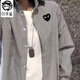 狄帝鯊2025年春夏韓版愛心藍色襯衣男女情侶寬松條紋長袖上衣襯衫外套女 黑色 2XL