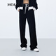 MO&Co.運動(dòng)風(fēng)抽繩高腰絲絨感直筒及地休閑褲運動(dòng)褲褲子女摩安珂 黑色-第2批 S