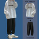 佐優(yōu)品 連帽衛衣套裝男秋冬季潮流寬松港風(fēng)青少年外套男學(xué)生休閑褲搭配帥氣一套衣服男 白色衛衣+黑褲 L