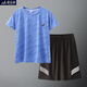 蘑菇兔胖童裝男童加肥加大碼夏裝套裝13-15歲大男孩兒童夏季運動速干衣 21-048藍(lán)色+B2041黑色 180加肥版適合160斤左右