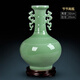 九藏尊品 景德鎮(zhèn)陶瓷器仿古豆青釉雙耳花瓶 中式古典家居客廳插花裝飾擺件 節(jié)節(jié)高瓶+底座