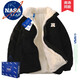 NASA LEAP棉服男士冬季羽面包絨服立領(lǐng)羊羔絨燈芯絨雙面穿上衣加絨防寒外套 NA11黑色 XL （建議150-170斤）