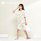 秋鹿睡裙女【舒眠型】25夏季新款純棉圓領(lǐng)短袖卡通印花連衣裙家居服 奶蓋白【帶胸墊】 L