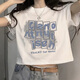 妙奕嘉新款2025年女士短袖女白色t恤衣服女裝夏季小個(gè)子上衣高級(jí)高腰短t 【短款】方塊字母白色短袖 XL 【建議100-110斤】