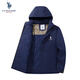U.S. POLO ASSN.夾克男連帽透氣情侶沖鋒衣加厚羽絨棉外套男上衣 皇家藍 XL 