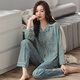 美即萊（MEIJILAI）萊卡棉睡衣女士春秋季長袖薄款棉質(zhì)家居服女大碼休閑中年媽媽套裝 81019 2XL（身高170-175體重140-160）