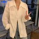 FSHE雙拉鏈白色襯衫女2025新款秋季韓版早秋初秋外穿長(zhǎng)袖中長(zhǎng)款襯衣服 白色 M 95-115斤