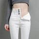 丹仔 時(shí)尚白色牛仔褲女春秋2022年秋季新款高腰緊身彈力小腳褲休閑復古提臀顯瘦排扣鉛筆長(cháng)褲子 白色加絨九分 28碼 二尺一