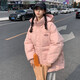 托瑪菲 羽絨棉服女韓版時尚冬季女裝休閑大口袋連帽棉衣外套長袖小個子初中學生棉襖女寬松慵懶風加厚面包服 粉紅色 S