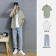 步希凱登輕熟風(fēng)男裝套裝夏季襯衫男短袖外套一套搭配痞帥氣襯衣休閑三件套成熟風(fēng)18歲-25歲青少年M 綠色襯衫+短袖+牛仔褲 L