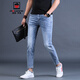 AEMAPE/美國蘋(píng)果 淺色九分牛仔褲男潮牌淺藍色修身小腳夏季潮流百搭9分男士休閑褲 淺藍色 32