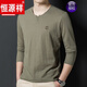 恒源祥中國風(fēng)亞麻長(cháng)袖t恤男土簡(jiǎn)約棉麻布上衣冰|絲光棉爸爸裝T恤秋季薄 28011軍綠 175/88A XL