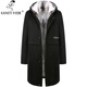 卡尼提羊絨大衣十字貂水貂內膽中長(cháng)款尼克服連帽厚款派克服風(fēng)衣羊毛尼 黑色 2XL