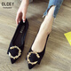 CLCEY女士船鞋夏天女款平底瓢鞋尖頭單鞋女新款女鞋韓版百搭淺口女單鞋