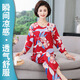 雋燕飛媽媽棉綢睡衣女夏季薄款長(cháng)袖套裝涼感中老年人家居服夏天女裝綿綢 【瞬間涼感】3156紅飛翠舞 XL