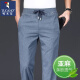 啄木鳥(niǎo)高檔亞麻冰絲褲男夏季薄款寬松直筒休閑褲男士棉麻松緊運動(dòng)長(cháng)褲子 藍灰色亞麻薄款 XL