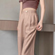婳如嫣天絲亞麻闊腿褲女小個(gè)子夏季薄款高腰寬松防蚊冰絲休閑直筒棉麻褲 卡其色 28/L 建議106-115斤
