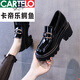 卡帝樂(lè )鱷魚(yú)（CARTELO）真皮厚底樂(lè )福鞋女鞋2024秋季婭漆皮單鞋一腳蹬粗跟內增高皮鞋 黑色 36