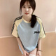 薩姆依美式多巴胺撞色拼接短袖t恤女夏季2024新款oversize潮牌半袖上衣 藍色【優(yōu)質(zhì)純棉】 M