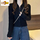 初徑2025新款polo領(lǐng)短款修身毛衣外套女秋冬正肩針織開(kāi)衫上衣緊身內搭 黑色(版) XL 建議120-130斤
