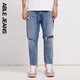 ABLE JEANS【八分大V褲】破洞水洗潮流褲子男士牛仔褲 水洗淺靛藍(lán) 32