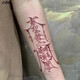 淘菲象草本半冰男女嬌紋身貼手背圖案同款刺青紋身果汁不反光防水 普通款  PX355 朱紅色紋身 拍1發(fā)2 可備注