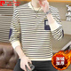 皮爾卡丹（pierre cardin）秋冬季條紋衛衣男士圓領(lǐng)長(cháng)袖T恤潮流時(shí)尚貼布打底衫寬松加絨體恤 1239白黑色條紋衛衣 加絨 XL (適合135-150斤)