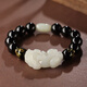 楚薇薇和田玉小貔貅手鏈男手串黑曜石佛珠女情侶玉石霸王貔恘皮丘 霸王單貔貅款12mm珠徑+大號貔貅