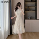 FEISIMI輕奢品牌2025夏季連衣裙女士新款女裝衣服夏天新中式改良旗袍裙子 杏色長(cháng)款 L