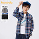 巴拉巴拉男童加絨襯衫中大童寶寶洋氣格子襯衣秋冬新款童裝上衣潮 藍黑色調00489-208423102103 160 cm