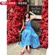 JIOESC法式旅游度假風(fēng)藍(lán)色吊帶連衣裙子女夏季2025新款絕美收腰碎花長裙 海洋藍(lán) 卡碼拍大 L