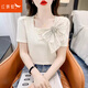 紅蜻蜓t恤女短袖年夏季新款女裝蝴蝶結短袖女寬松女士打底上衣衫 白色短袖 均碼 （適合80-120斤）