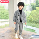 柏潮男童西裝套裝三件套夏季韓版洋氣帥氣英倫男孩休閑西服兒童小西裝 003夾棉外套+褲子 灰色 加絨 90