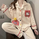 另約珊瑚絨保暖睡衣女士2024秋冬季加絨加厚甜美大碼家居服法蘭絨套裝 A7501 房子卡通貓 L