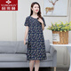 俞兆林女新款夏季大碼睡裙媽媽裝棉綢睡衣薄款連衣裙休閑寬松家居服涼爽 藏青小花 2XL 90-120斤